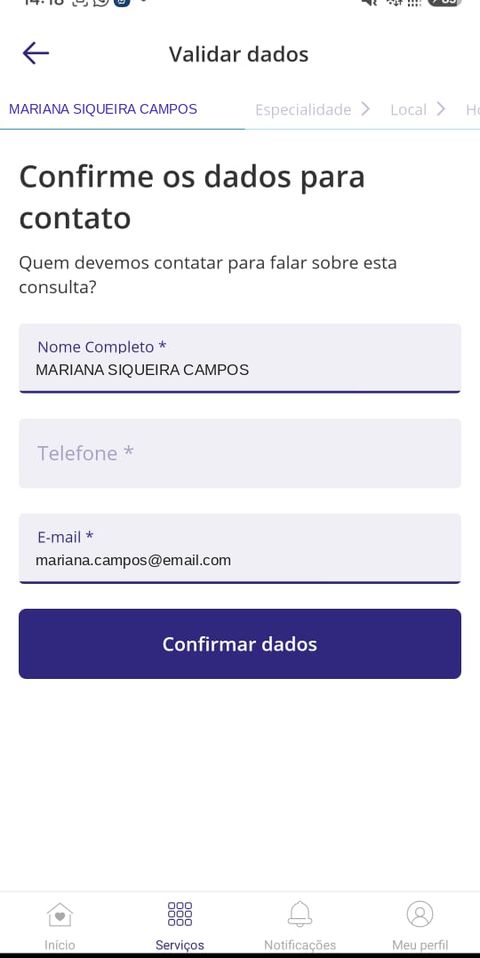 Confirme o contato