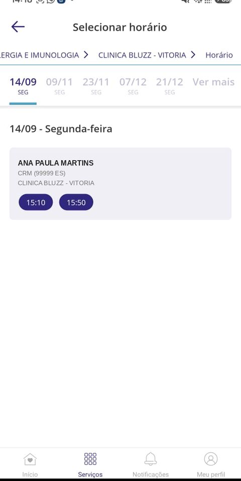 Escolha data e horário