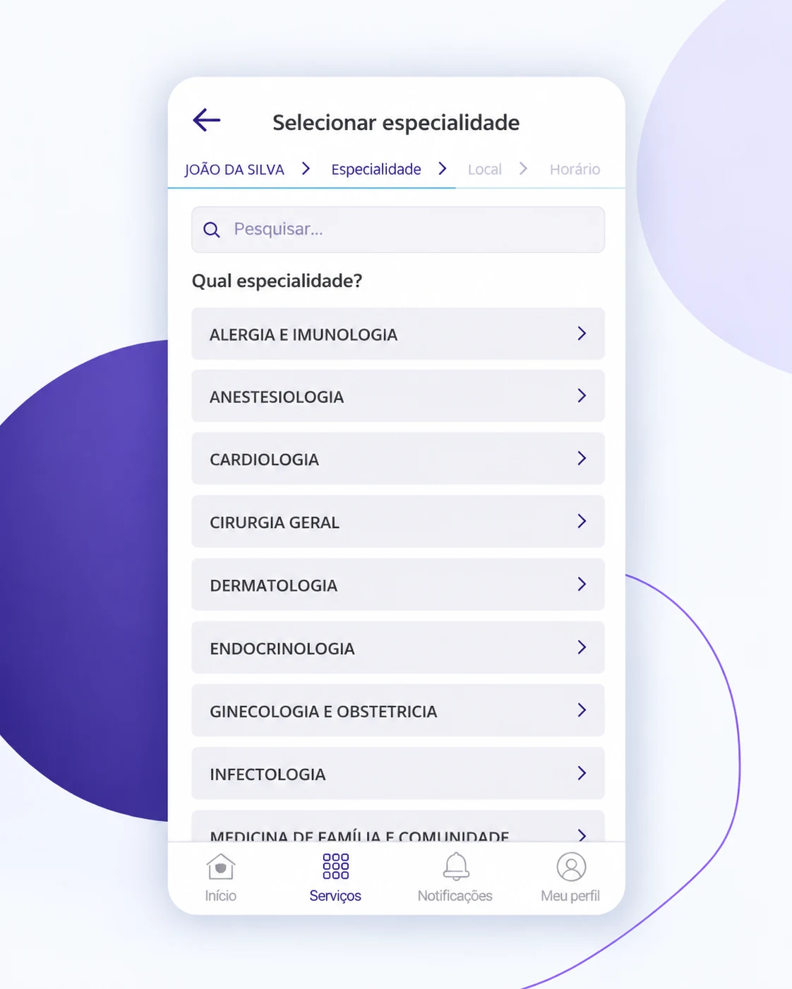 Seleção de especialidade