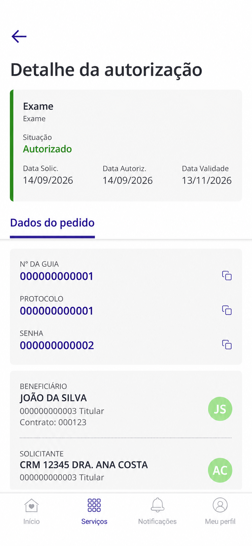 Consulta Autorização: Abra os dados do pedido