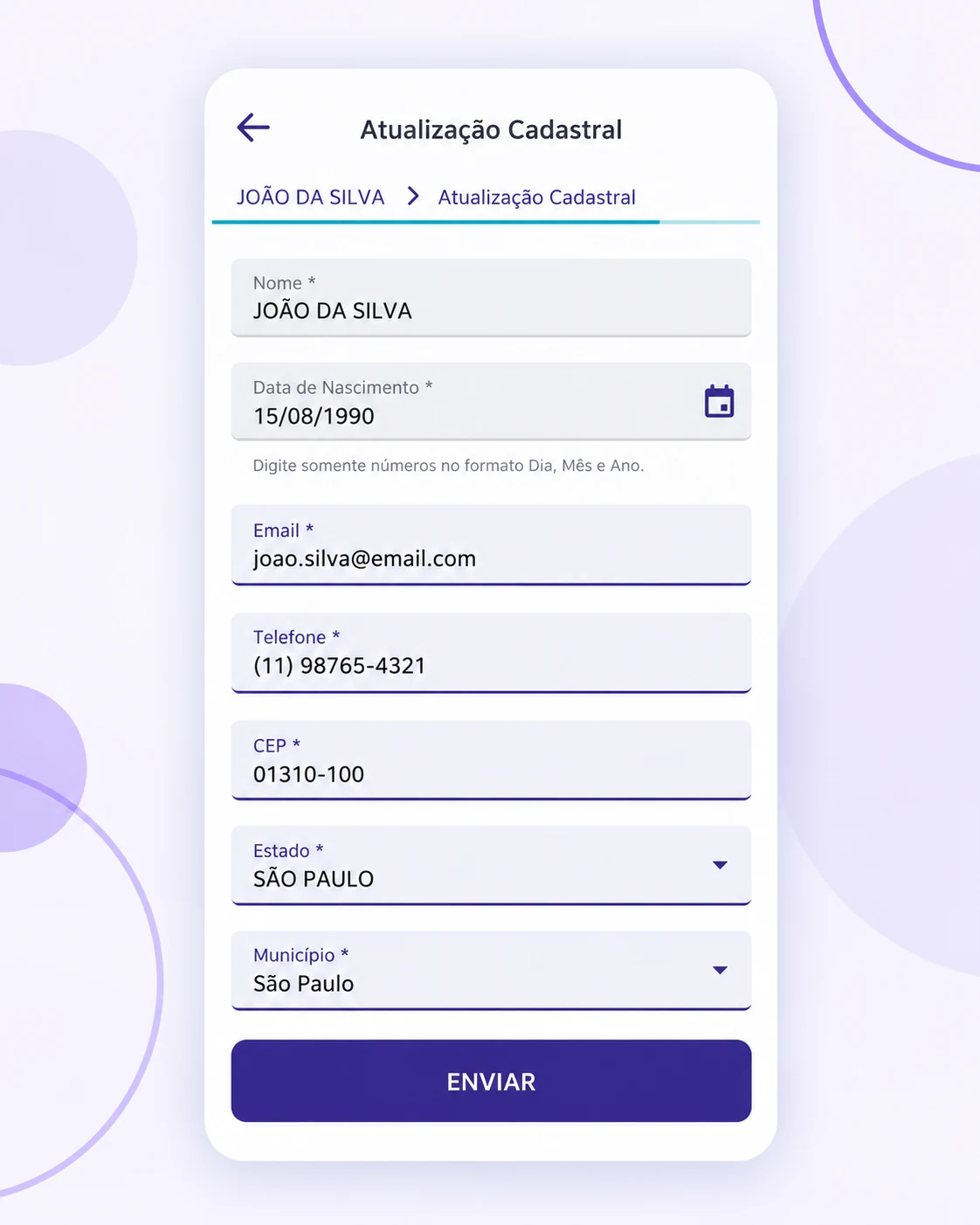 Formulário de atualização cadastral