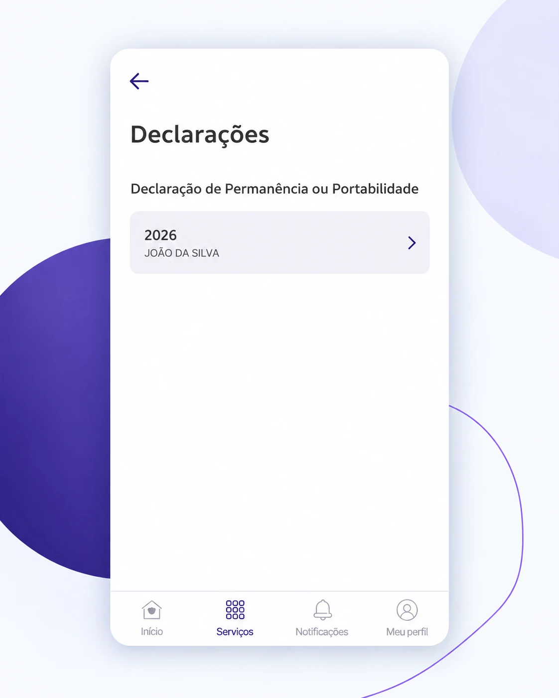 Tela de declarações