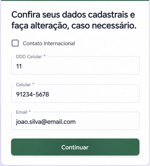Confirme seus dados