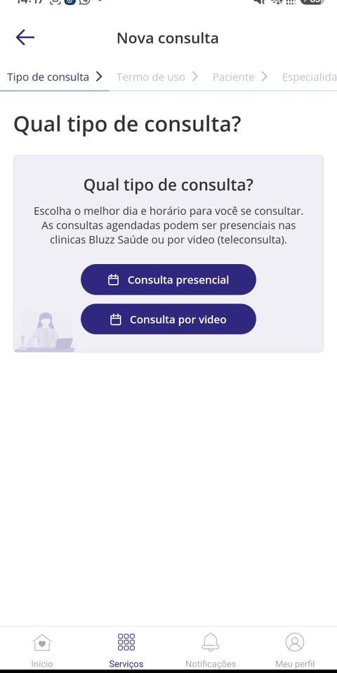 Escolha entre consulta presencial ou por vídeo